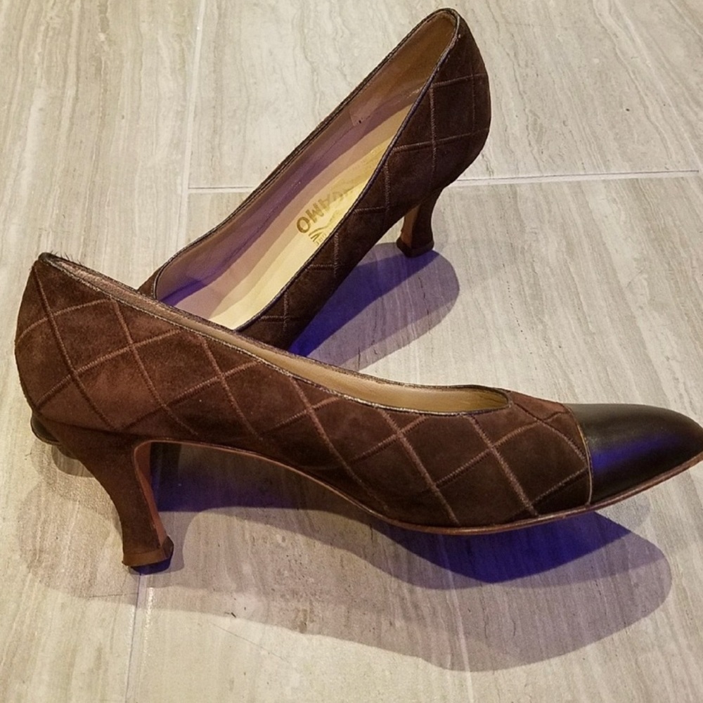 $545 FERRAGAMO Quilted cap toe heels